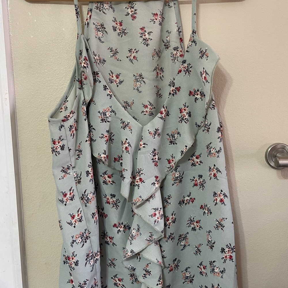 Floral Ruffle Blouse - Mint Green
